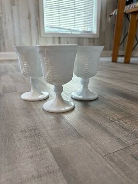 Set of 3 Indiana Glass Milk Glass Goblets